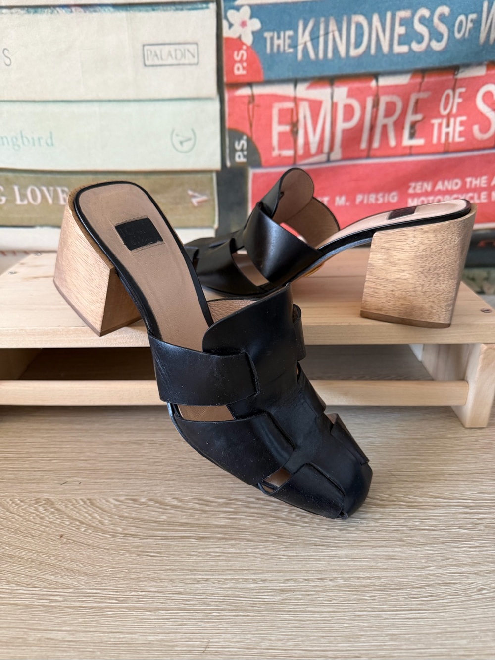 Louise et Cie Black Woven Leather Mule Heels